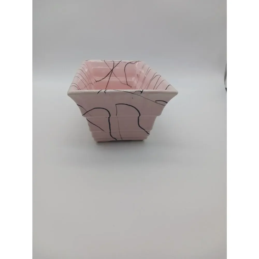 Vintage Hull Pottery Pink Black Drizzle Abstract Rectangular Planter MCM USA F3
